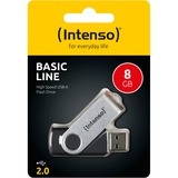 Intenso Basic Line unità flash USB 8 GB USB tipo A 2.0 Nero, Argento, Chiavetta USB Nero/Argento, 8 GB, USB tipo A, 2.0, 28 MB/s, Girevole, Nero, Argento