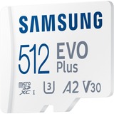 SAMSUNG EVO Plus 512 GB MicroSDXC UHS-I Classe 10 bianco, 512 GB, MicroSDXC, Classe 10, UHS-I, 130 MB/s, 130 MB/s