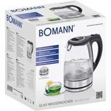 Bomann WKS 6032 G CB bollitore elettrico 1,7 L 2200 W Trasparente accaio/Nero, 1,7 L, 2200 W, Trasparente, Vetro, Acciaio inossidabile, Indicatore del livello dell'acqua, Arresto di sicurezza contro il surriscaldamento