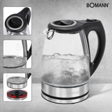 Bomann WKS 6032 G CB bollitore elettrico 1,7 L 2200 W Trasparente accaio/Nero, 1,7 L, 2200 W, Trasparente, Vetro, Acciaio inossidabile, Indicatore del livello dell'acqua, Arresto di sicurezza contro il surriscaldamento