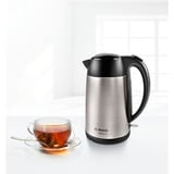 Bosch TWK3P420 Bollitore DesignLine 1.7 l Inox accaio/Nero, 1,7 L, 2400 W, Nero, Acciaio inox, Acciaio inox, Indicatore del livello dell'acqua, Arresto di sicurezza contro il surriscaldamento