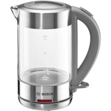 Bosch TWK7090B bollitore elettrico 1,5 L 2200 W Grigio accaio/Grigio chiaro, 1,5 L, 2200 W, Grigio, Vetro, Indicatore del livello dell'acqua, Arresto di sicurezza contro il surriscaldamento