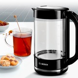 Bosch TWK70B03 bollitore elettrico 1,7 L 2400 W Nero, Trasparente Nero, 1,7 L, 2400 W, Nero, Trasparente, Vetro, Indicatore del livello dell'acqua, Arresto di sicurezza contro il surriscaldamento