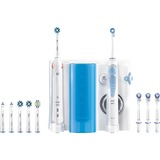 Braun Oral Center Spazzolino Elettrico Smart 5000 e Idropulsore Oxyjet con 4 Testine Oxyjet + 6 Testine Di Ricambio bianco/Blu chiaro, Adulto, Spazzolino rotante-oscillante, Cura quotidiana, Cura gum, Sensibile, Sbiancante, Blu, Bianco, 2 min, 30 sec, Batteria