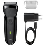 Braun Series 3 300 s Rasoio Elettrico Ricaricabile, Rasoio Da Barba Per Uomo, Nero Nero, Rasoio Da Barba Per Uomo, Nero, Rasoio, 2 SensoFoil, Nero, LED, Batteria, Nichel-Metallo Idruro (NiMH)