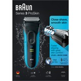 Braun Series 3 ProSkin 3045s Rasoio Trimmer Nero, Blu Nero/Blu, Rasoio, 2 SensoFoil, 1 Middle Trimmer, Nero, Blu, LED, Batteria, Nichel-Metallo Idruro (NiMH)