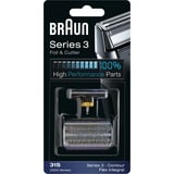 Braun Series 3 Testina di ricambio 31S color argento - Compatibile con i rasoi della Serie 3, Lama argento, Testina per rasatura, 1 testina/e, Nero, Plastica, Metallo, Braun, geschikt voor de scheerapparaten 390cc, 370, 5895, 5875