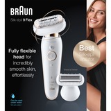 Braun Silk-épil 9 Flex 9-002, Epilatore Elettrico Donna Con Testina Flessibile bianco/Oro, Epilatore Elettrico Donna Con Testina Flessibile, Bianco, Oro, 40 pinzette, Ascella, Bikini, Avancoscia, Ascelle, Esterno degli arti superiori, Rasatura, LED, Cina