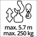 EINHELL TC-EH 250 500 W 12 m 125 kg rosso, Fune di sollevamento a filo, 12 m, 125 kg, 250 kg, 11,5 m, 5,7 m