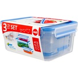 Emsa CLIP & CLOSE Rettangolare Scatola Blu, Trasparente 3 pz, Casella trasparente/Blu, Scatola, Rettangolare, Blu, Trasparente, Elastomero Termoplastico (TPE), Germania, 3 pz