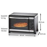 Rommelsbacher BG 1055/E 18L Nero, Acciaio inossidabile forno , Mini forno argento/Nero, 18 L, Nero, Acciaio inossidabile, Manopola, Acciaio inossidabile, 3 ripiani, 60 min, Vendita al dettaglio