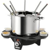 Unold 48645 fondue, gourmet & wok 1,5 L 8 persona(e), Fonduta argento/Nero, 8 persona(e), 1,5 L, Nero, Argento, Rotondo, Acciaio inox, Manopola