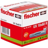 fischer 062759 ancoraggio a vite e tassello 25 pezzo(i) 6 cm grigio chiaro, Grigio, 6 cm, 1 cm, 7,5 cm, 6 mm, 8 mm