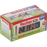 fischer DUOPOWER 5 x 25 LD spina 100 pezzo(i) Plastica Rotondo grigio chiaro/Rosso, Rotondo, Plastica, 2,5 cm, 5 mm, 3,5 cm, 100 pezzo(i)