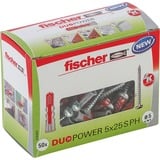 fischer Dübel DUOPOWER 5x25 S PH LD, Tassello grigio chiaro/Rosso