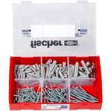 fischer FIXtainer 210 pz Kit di viti, Tassello grigio chiaro, Kit di viti, Utilità generale, Nero, Grigio, Rosso, Argento, Trasparente, 210 pz