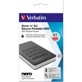 Verbatim Disco rigido portatile Store n Go® Secure con tastierino di accesso da 1TB Nero/Argento, 1000 GB, Nero, Argento