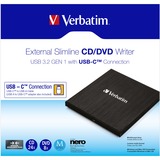 Verbatim 43886 Masterizzatore CD/DVD Esterno - USB 3.2 Gen1 Type-C Nero, Vassoio, Desktop/Notebook, DVD±RW, USB 3.2 Gen 1 (3.1 Gen 1), CD-R, CD-RW, DVD+R, DVD+R DL, DVD+RW, DVD-R, DVD-R DL, DVD-RW