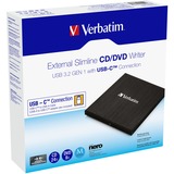 Verbatim 43886 Masterizzatore CD/DVD Esterno - USB 3.2 Gen1 Type-C, masterizzatore DVD esterno Nero, Vassoio, Desktop/Notebook, DVD±RW, USB 3.2 Gen 1 (3.1 Gen 1), CD-R, CD-RW, DVD+R, DVD+R DL, DVD+RW, DVD-R, DVD-R DL, DVD-RW