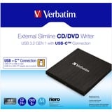 Verbatim 43886 Masterizzatore CD/DVD Esterno - USB 3.2 Gen1 Type-C, masterizzatore DVD esterno Nero, Vassoio, Desktop/Notebook, DVD±RW, USB 3.2 Gen 1 (3.1 Gen 1), CD-R, CD-RW, DVD+R, DVD+R DL, DVD+RW, DVD-R, DVD-R DL, DVD-RW