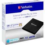 Verbatim 43889 lettore di disco ottico Blu-Ray RW Nero Nero, Nero, Vassoio, Desktop/Notebook, Blu-Ray RW, USB 3.1 Gen 1, BD, BD-R, BD-R DL, CD, DVD