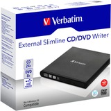 Verbatim Slimline CD/DVD lettore di disco ottico DVD-RW Nero Nero, Nero, Orizzontale, Computer portatile, DVD-RW, USB 2.0, CD, CD-R, CD-RW, DVD, DVD+R, DVD+R DL, DVD+RW, DVD-R, DVD-R DL, DVD-RAM, DVD-ROM