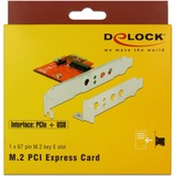DeLOCK 89889 scheda di interfaccia e adattatore Interno M.2 M.2, 1 x 67 pin M.2 key E, 1 x PCI Express x1, 1 x USB 2.0 Micro-B, 1 x USB 2.0 pin header, Taiwan, Scatola