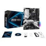 ASRock B550 Pro4 AMD B550 Socket AM4 ATX, Scheda madre Nero/Argento, AMD, Socket AM4, 3rd Generation AMD Ryzen™ 3, 3rd Generation AMD Ryzen 5, 3rd Generation AMD Ryzen™ 7, 3rd..., Socket AM4, DDR4-SDRAM, 128 GB
