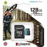 Kingston Canvas Go! Plus 128 GB MicroSD UHS-I Classe 10 Nero, 128 GB, MicroSD, Classe 10, UHS-I, 170 MB/s, 90 MB/s