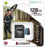 Kingston Canvas Go! Plus 128 GB MicroSD UHS-I Classe 10 Nero, 128 GB, MicroSD, Classe 10, UHS-I, 170 MB/s, 90 MB/s