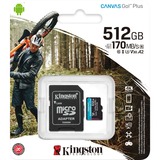 Kingston Canvas Go! Plus 512 GB MicroSD UHS-I Classe 10 Nero, 512 GB, MicroSD, Classe 10, UHS-I, 170 MB/s, 90 MB/s