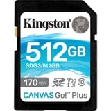 Kingston Canvas Go! Plus 512 GB SD UHS-I Classe 10, Scheda di memoria Nero, 512 GB, SD, Classe 10, UHS-I, 170 MB/s, 90 MB/s