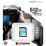 Kingston Canvas Go! Plus 512 GB SD UHS-I Classe 10, Scheda di memoria Nero, 512 GB, SD, Classe 10, UHS-I, 170 MB/s, 90 MB/s