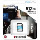 Kingston Canvas Go! Plus 512 GB SD UHS-I Classe 10, Scheda di memoria Nero, 512 GB, SD, Classe 10, UHS-I, 170 MB/s, 90 MB/s