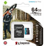 Kingston Canvas Go! Plus 64 GB MicroSD UHS-I Classe 10 Nero, 64 GB, MicroSD, Classe 10, UHS-I, 170 MB/s, 70 MB/s