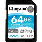 Kingston Canvas Go! Plus 64 GB SD UHS-I Classe 10 Nero, 64 GB, SD, Classe 10, UHS-I, 170 MB/s, 70 MB/s