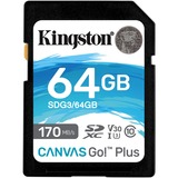 Kingston Canvas Go! Plus 64 GB SD UHS-I Classe 10 Nero, 64 GB, SD, Classe 10, UHS-I, 170 MB/s, 70 MB/s