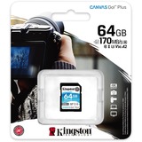 Kingston Canvas Go! Plus 64 GB SD UHS-I Classe 10 Nero, 64 GB, SD, Classe 10, UHS-I, 170 MB/s, 70 MB/s