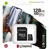 Kingston Canvas Select Plus 128 GB MicroSDXC UHS-I Classe 10 Nero, 128 GB, MicroSDXC, Classe 10, UHS-I, 100 MB/s, 85 MB/s