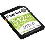 Kingston Canvas Select Plus 512 GB SDXC UHS-I Classe 10, Scheda di memoria Nero, 512 GB, SDXC, Classe 10, UHS-I, 100 MB/s, 85 MB/s