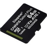 Kingston Canvas Select Plus 64 GB MicroSDXC UHS-I Classe 10 Nero, 64 GB, MicroSDXC, Classe 10, UHS-I, 100 MB/s, 85 MB/s