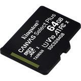 Kingston Canvas Select Plus 64 GB MicroSDXC UHS-I Classe 10, Scheda di memoria Nero, 64 GB, MicroSDXC, Classe 10, UHS-I, 100 MB/s, 85 MB/s