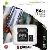 Kingston Canvas Select Plus 64 GB MicroSDXC UHS-I Classe 10, Scheda di memoria Nero, 64 GB, MicroSDXC, Classe 10, UHS-I, 100 MB/s, 85 MB/s