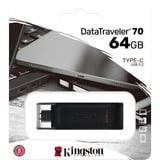 Kingston DataTraveler 64GB USB-C 3.2 Gen 1 70, Chiavetta USB Nero, 64 GB, USB tipo-C, 3.2 Gen 1 (3.1 Gen 1), Cuffia, 7 g, Nero