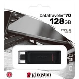 Kingston DataTraveler 70 unità flash USB 128 GB USB tipo-C 3.2 Gen 1 (3.1 Gen 1) Nero Nero, 128 GB, USB tipo-C, 3.2 Gen 1 (3.1 Gen 1), Cavo, 7 g, Nero