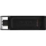 Kingston DataTraveler 70 unità flash USB 64 GB USB tipo-C 3.2 Gen 1 (3.1 Gen 1) Nero Nero, 64 GB, USB tipo-C, 3.2 Gen 1 (3.1 Gen 1), Cavo, 7 g, Nero