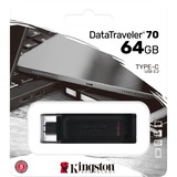 Kingston DataTraveler 70 unità flash USB 64 GB USB tipo-C 3.2 Gen 1 (3.1 Gen 1) Nero Nero, 64 GB, USB tipo-C, 3.2 Gen 1 (3.1 Gen 1), Cavo, 7 g, Nero