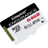 Kingston High Endurance 64 GB MicroSD UHS-I Classe 10 bianco/Nero, 64 GB, MicroSD, Classe 10, UHS-I, 95 MB/s, 30 MB/s