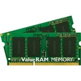 Kingston ValueRAM ValueRAM 8GB DDR3L 1600MHz Kit memoria 2 x 4 GB 8 GB, 2 x 4 GB, DDR3L, 1600 MHz, 204-pin SO-DIMM, Verde