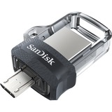 SanDisk Ultra Dual m3.0 unità flash USB 64 GB USB Type-A / Micro-USB 3.2 Gen 1 (3.1 Gen 1) Nero, Argento, Trasparente 64 GB, USB Type-A / Micro-USB, 3.2 Gen 1 (3.1 Gen 1), Lamina di scorrimento, 5,2 g, Nero, Argento, Trasparente